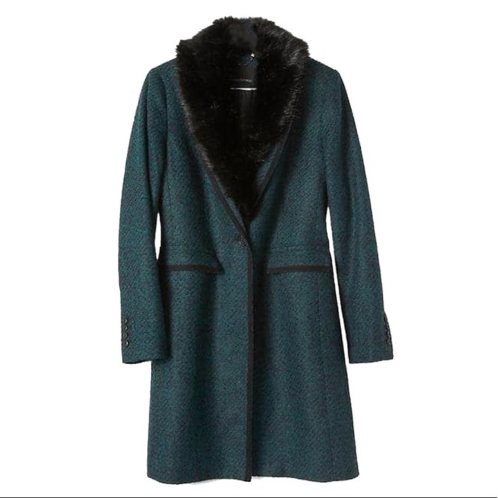 Banana Republic Italian Wool Coat w/ Fur Collar